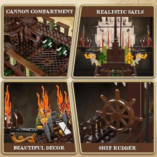 Large Pirates Ship Model Building Blocks Kits, MOC Dutchman Building Block Pirat