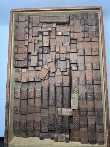 ​Vintage Halsam American Logs Wooden Toy Set Lot 176 Pcs Box Slide Cover 1940s