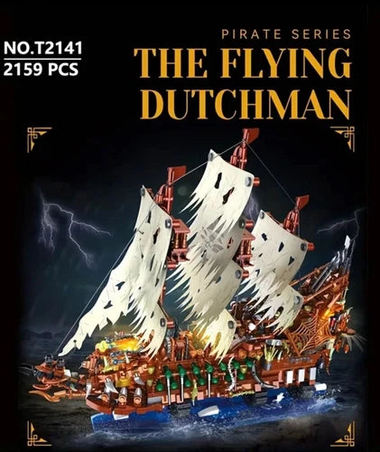 Pirate Ship Building Block Flying Dutchman Toy Set with Lights Model Boat Kit