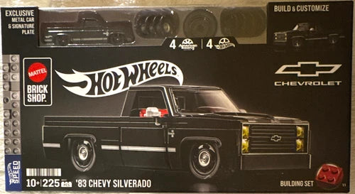 Mattel Brick Shop Hot Wheels '83 Chevy Silverado 225pc Set Metal Car Plate