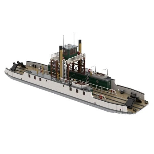 Large Railroad Ferry Ship MOC Model Bricks Container Transport Building Set