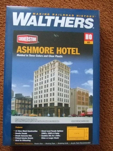 WALTHERS CORNERSTONE ASHMORE HOTEL BUILDING KIT, HO Scale, Sealed