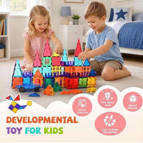 220Pc Magnetic Building Blocks Toy - 3D Shapes, STEM Learning, Ages 3+