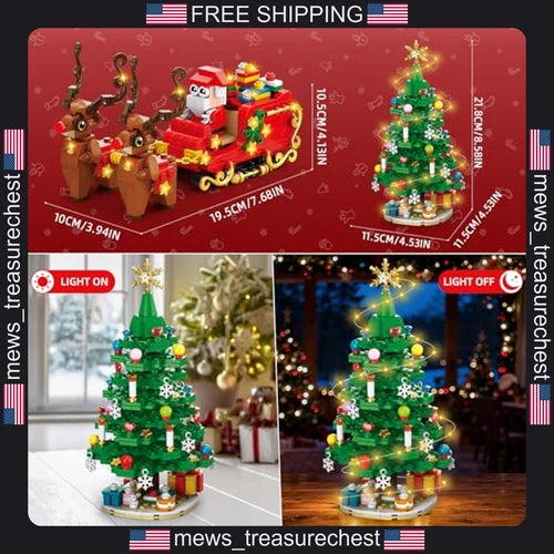 Christmas Tree Building Blocks Set with LED Lights, 24-Day Advent Calendar