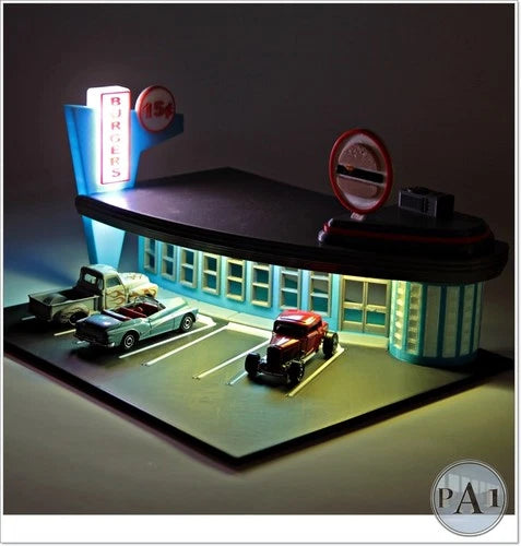 DIY 1:64 Scale DIY 60's Diner Unassembled Diorama Kit for Hotwheels and Matchbox