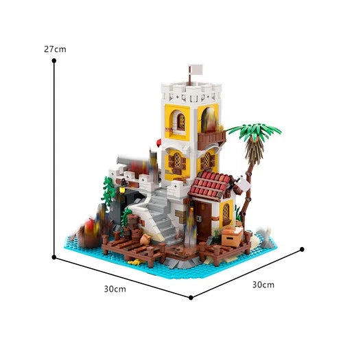 Modubrix Medieval 0utp0st Model with Castle Interior 1205 Piece Building Kit Set