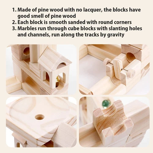 Wooden Marble Run for Kids Ages 4-8 80 Pieces Wood Building Blocks Toys and ...