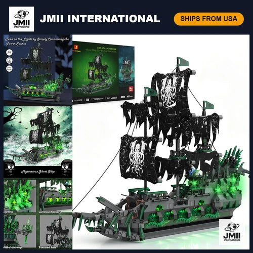 Flying Dutchman Pirate Ship Building Set for Adults - LED Lights, Detailed Model
