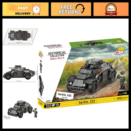 WWII SD.KFZ. 222 Tank Building Set - 502 Pieces, Historical Military Model Kit