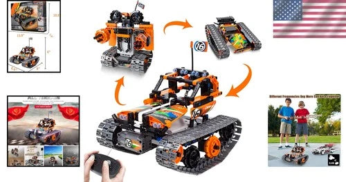 STEM Remote Control Building Kit - 392pcs 3-in-1 Rechargeable Car, Robot & Tank