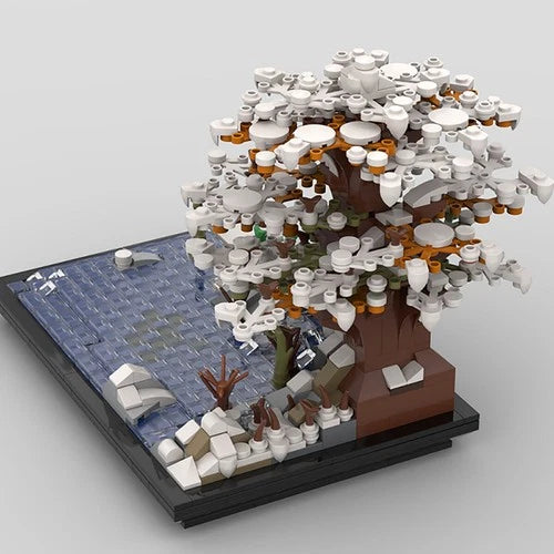 MOC: Winter Lake and Large Tree with Many Leaves and Many Snow 855 Pieces