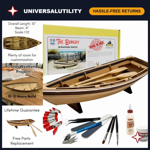 Wooden Model Boat Building Kit - DIY Dinghy 1:12 Scale - Tools, Glue & Paint Inc