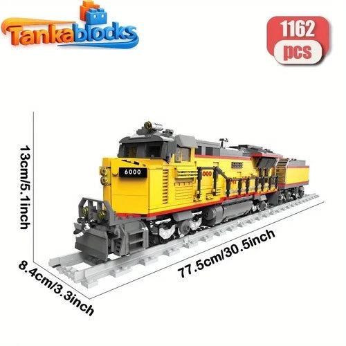 1162PCS locomotive Vintage yellow Train Building Blocks Model Train Set