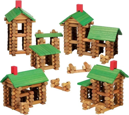450 PCS Wooden Log Cabin Set Building House Toy for Toddlers, Classic STEM Const
