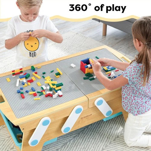 KidKraft Building Bricks Play N Store Wooden Table, Childrens Toy Storage with