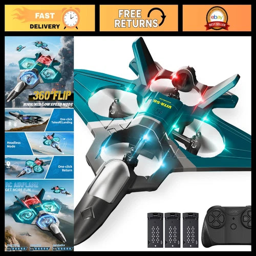 Remote Control Airplane with 3 Batteries, Foam RC Plane & Helicopter for Kids 8-