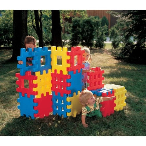18-Piece Big Waffle Block Set - Colorful Building Toys for Kids, Blue/Red/Yellow