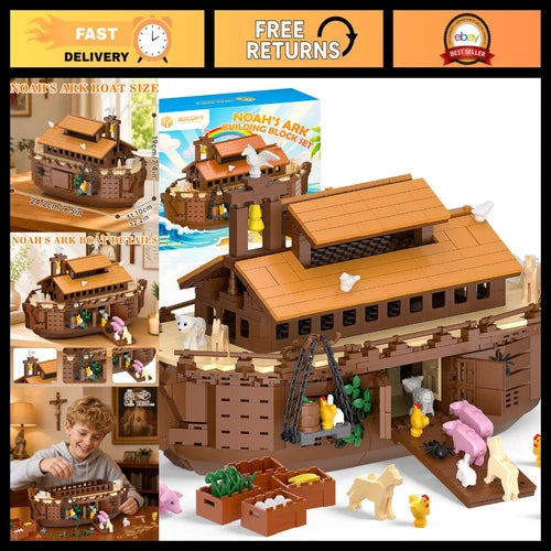 Noah's Ark Building Blocks Set - Bible Story Model Kit for Kids, Creative Play