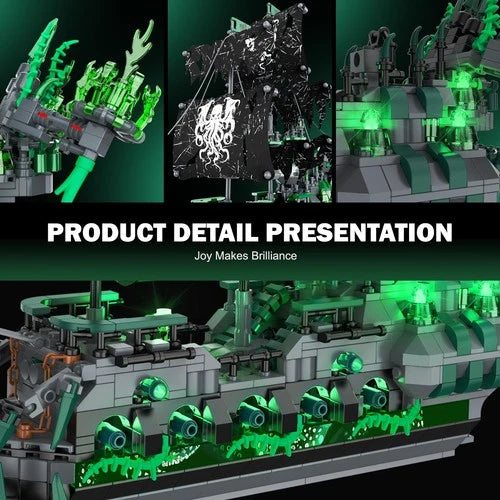 Pirate Ship Model Building Blocks Kits with Lights, Ghost Ship Flying Dutchman