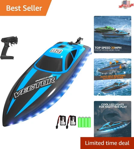 Fast 20MPH RC Boat with LED Lights - Perfect Outdoor Toy for Kids and Adults
