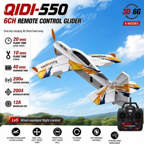 QIDI550 6CH RC Glider Airplane 2.4G 3D Flight Auto Balance Brushless Plane USA