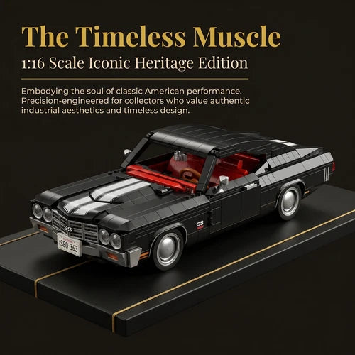Muscle Car Chevelle SS 454 Building Bricks Set Silver Roll Spray 1038 Pieces