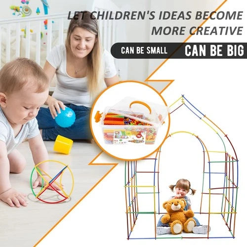 600Pcs STEM Building Toy Set - Interlocking Straw Constructor Blocks for Kids 3-