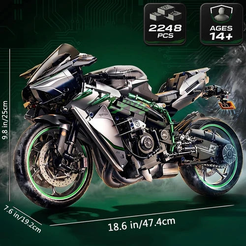 Motorcycle Building Blocks Set 1:5 Scale Model Kit with Suspension Brakes Rubber