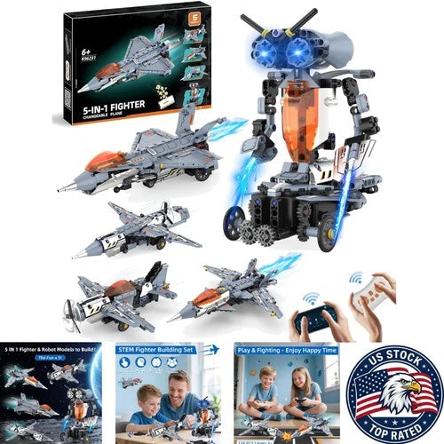 Creative 5-in-1 Interlocking Fighter Plane Building Kit - For Young Engineers