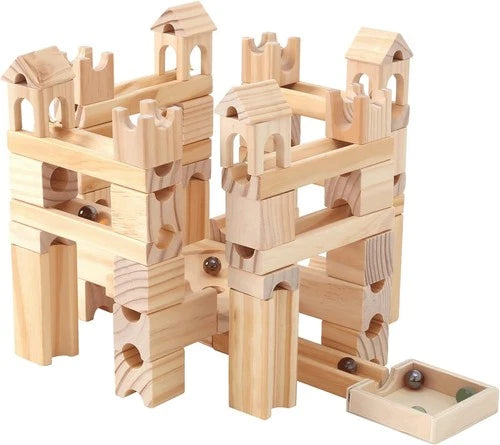Wooden Marble Run, 80 Pieces Wood Building Blocks Toys and Construction Play Set