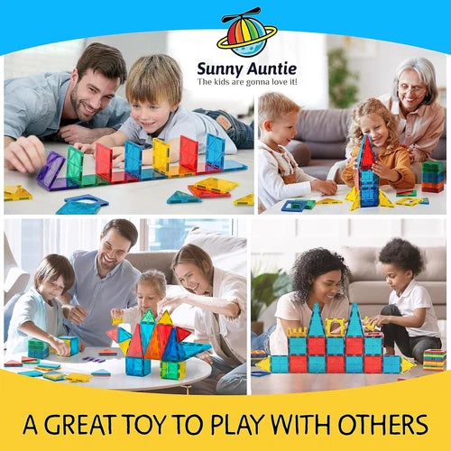 SUNNY AUNTIE Magnetic Tiles 125 PCS XL Set with Storage Bag – Magnetic Building
