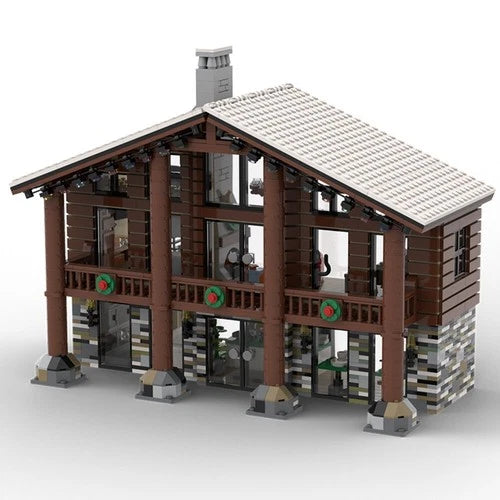 MOC Winter Village Ski Lodge with Interior Building Blocks Set 2032 Pieces DIY