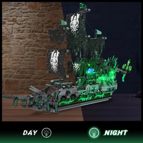 Pirate Ship Model Building Blocks Kits with Lights, Ghost Ship Flying Dutchman