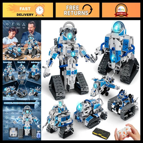 6-in-1 STEM Robot Building Kit, 780 PCS Remote Control Space Toys for Kids 8-14,