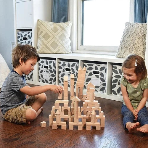 Pidoko 100 Pcs Wooden Building Blocks - Educational and Safe for Toddlers