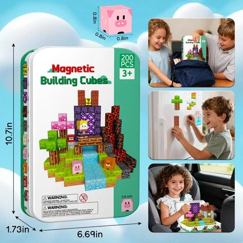 Magnetic Blocks Travel Magnetic Building Blocks Cubes - 200 PCS Tin Box Magne...