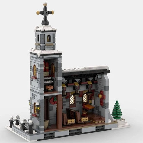 MOC Micro Winter Village Church Christmas Holiday Scene Building Set 1074 Pcs