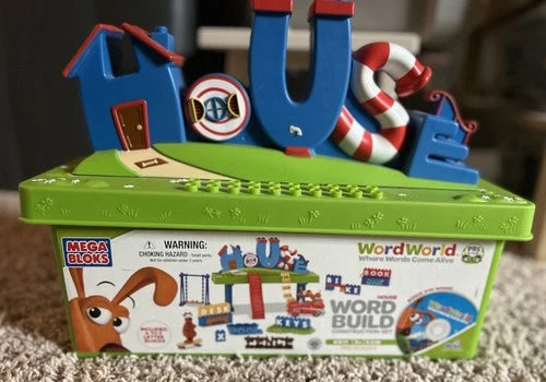 PBS MEGA BLOKS Word World House Construction Set. Full Set Of Bricks! WITH DVD!