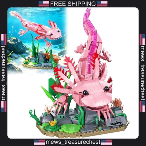 Axolotl Building Blocks Set 998 Pcs with Aquatic Scenery and Poseable Model