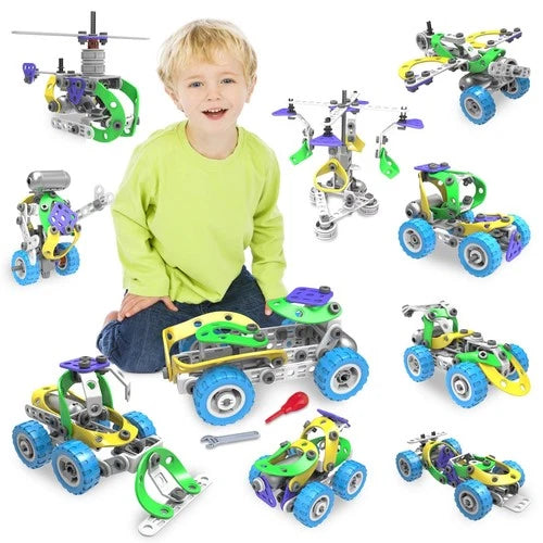 107Pcs Motorized Erector Sets for Ages 4 5 6 7 8+,STEM Building Toys for Boys...