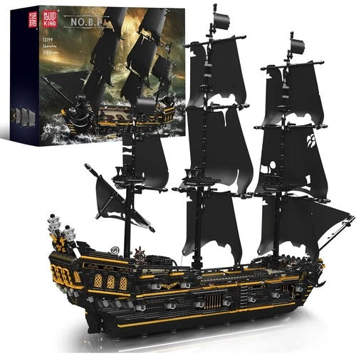 13199 Pirates Ship Model Building Blocks Kits, MOC Large Black Pearl Sailboat Mo