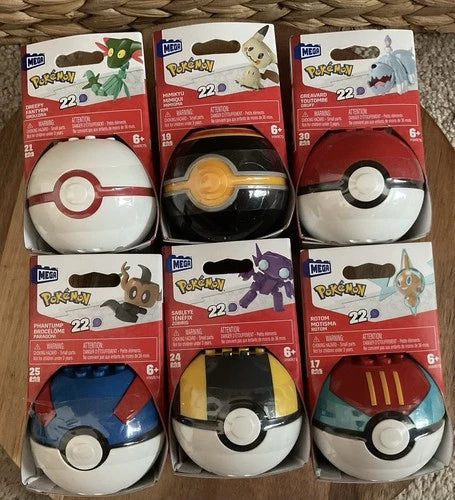 MEGA Construx Pokemon PokeBall Series 22 COMPLETE SET of 6 Brand New w MIMIKYU