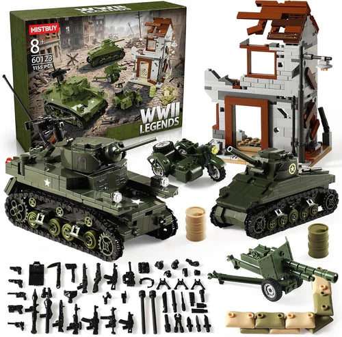 WW2 Army Toys Building Set - Military Base with Sherman and Stuart Tanks