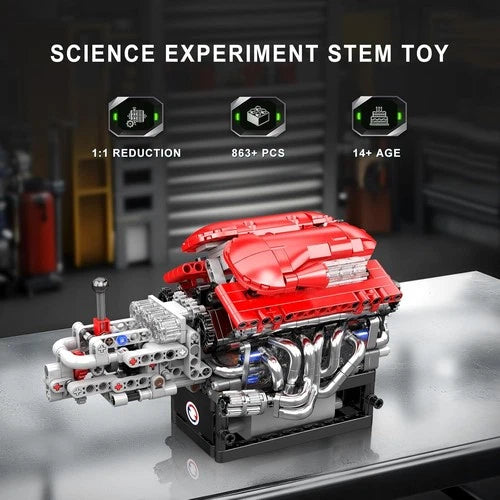 10226 V12 Engine Model Kit That Run, 12-Cylinder Supercar Engine Building Blo...