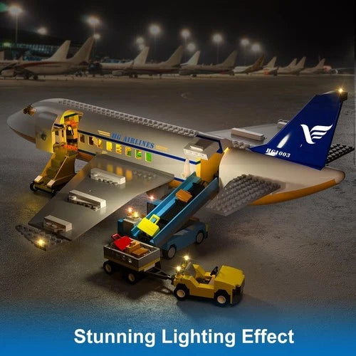CUBIMANA 21-Inch Large City Passenger Airplane Building Set with LED Light