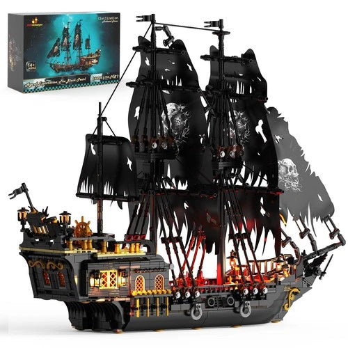 Black Pirate Ship Model Building Set with LED Lights - Adult Collectible Kit