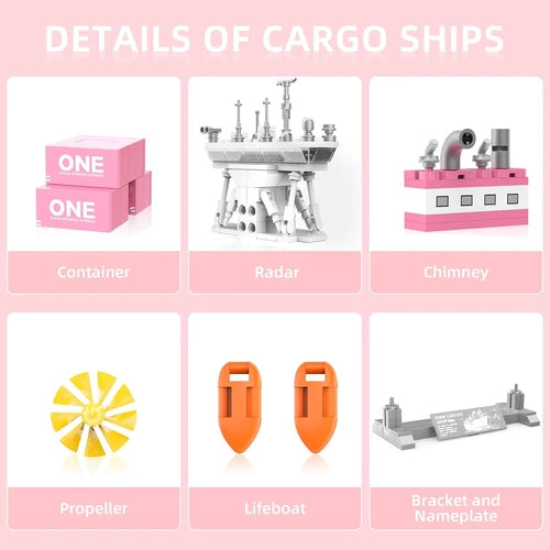 Large Cargo Ship Building Set with Pink Container for Adult Teen,1446Pcs
