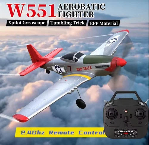 US WWII P51 Fighter 2.4G RC Airplane 4CH 6Axis Red Remote Aerobatic Aircraft RTF