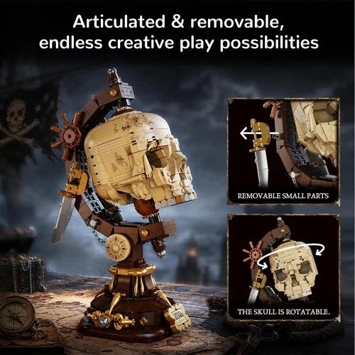 1136Pcs Pirate Skeleton Globe Building Block Set Rotatable Skull Model Kit