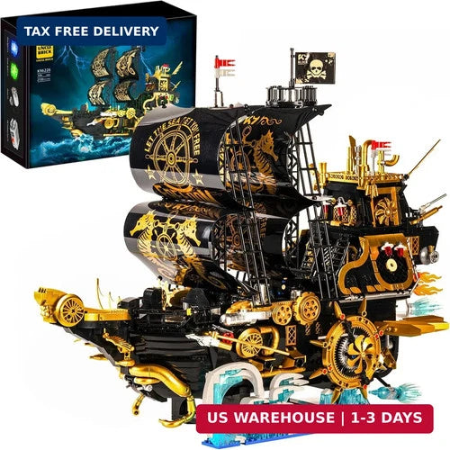 Pirate Ship Building Block Set,with Lights and Power Motor,Steampunk Freedom Nu